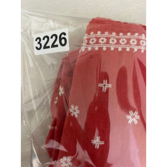 Y2K Old Navy Women Top M Orange Embroidered Flowers Smocked Back Boho Cottage - Picture 8 of 8